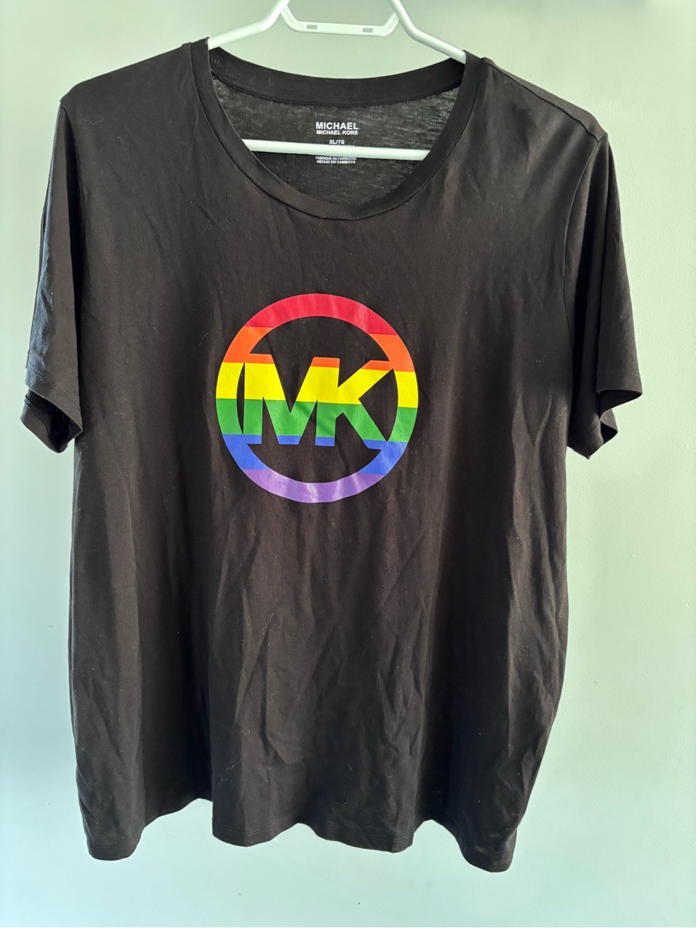 Michael Kors Black Short-Sleeve Tee with Rainbow MK Circle Logo